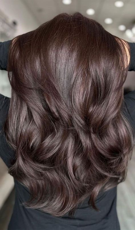 Medium Intense Brown Hair, Cool Chestnut Hair Color, Trend 2023 Hair Color, Chocolate Burgundy Hair Brunettes, Hair Dye Chocolate Brown, Dark Chocolate Color Hair, Hair Color 2023 Brown, Natural Hair Color For Black Hair, Long Brown Hair Trends 2023