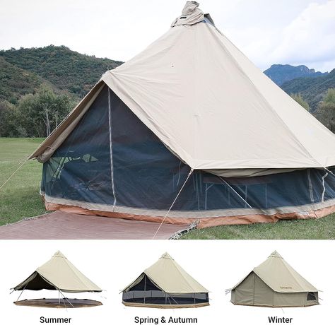 KingCamp Khan Glamping Bell Tent 4 Season Canvas Yurt Tent with Stove Jack 13.1ft / 16.4ft- 3 in 1 Tent and Canopy for Family Outdoor Camping, Glamping, Breathable Wall Tent Camping Yurt, Tent With Stove, Yurt Camping, Tent For Camping, Hot Tent, Yurt Tent, Canvas Bell Tent, 4 Season Tent, Wall Tent