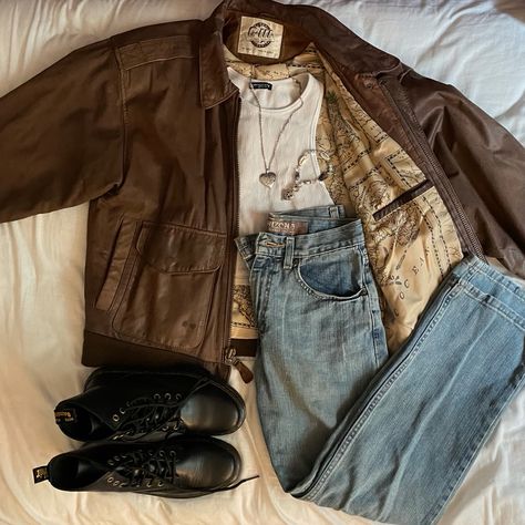 Clothing Aesthetic Types Male, Midwest Fashion Men, Mountain Western Outfit, Masc Country Outfits, Rotc Aesthetic, Brown Outfit Aesthetic Men, Brown Jean Jacket Outfit, Work Clothes Aesthetic, Brown Leather Jacket Outfit Men