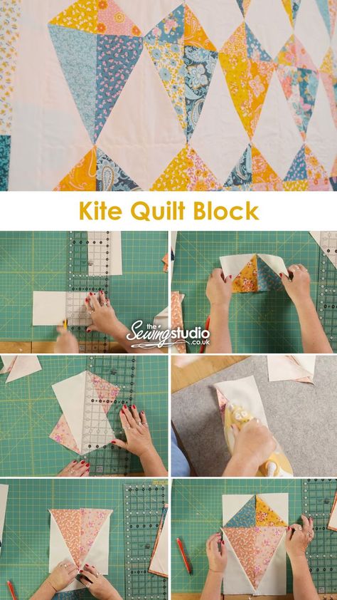 This kite quilt block would be perfect for a picnic blanket, or maybe a child's quilt. Kite Quilt Block Patterns, Kite Quilt Pattern, Quilt Themes, Kite Quilt, Quilt Techniques, Kite Designs, Fun Quilt, Bright Quilts, Childrens Quilts