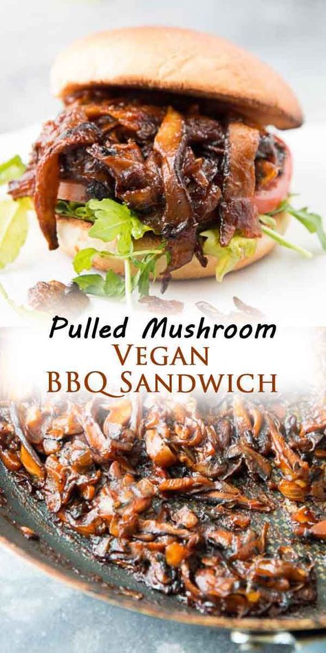 This VEGAN pulled shiitake MUSHROOM BBQ SANDWICH is for all you mushroom lovers! It has the perfect meaty and chewy texture, is dripping with thick and sticky BBQ sauce, and is a great quick and easy meal to whip up for a crowd! #vegansandwiches #easyveganrecipes Mushroom Bbq, Sticky Bbq Sauce, Bbq Sandwich, Vegan Bbq, Vegan Burgers, Vegan Sandwich, Shiitake Mushroom, Vegan Cooking, Vegan Dinner Recipes