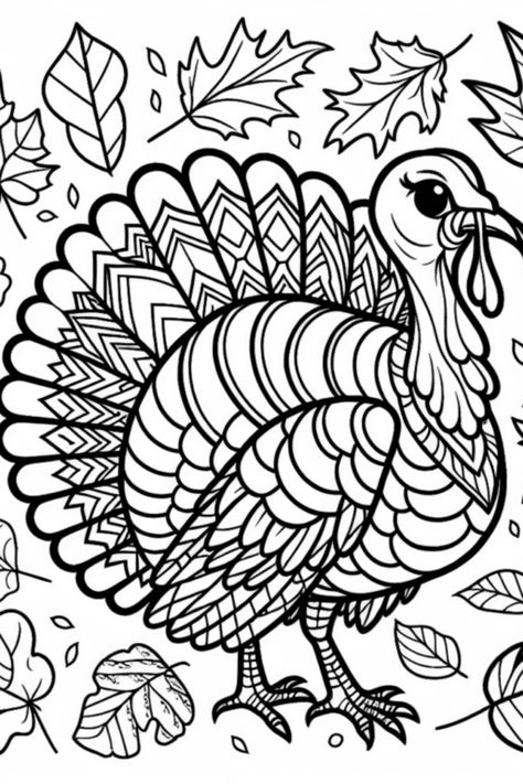 Get into the festive spirit with our delightful Thanksgiving Turkey and Autumn Leaves coloring page! This printable design features a beautiful turkey showcasing impressive feather patterns, surrounded by a fall leaf layout just waiting for your creative touch. Perfect for sharing with your kids, family, or during groups to enjoy colorful moments. Bring autumn vibes alive, letting every leaf and feather beam with your favorite colors November Coloring Pages, Free Coloring Printables, Thanksgiving Activity Sheets, Leaves Coloring, Turkey Coloring, Thanksgiving Coloring Sheets, Free Printable Thanksgiving, Farm Coloring Pages, Turkey Coloring Pages