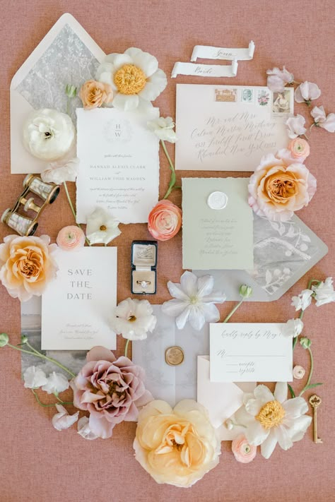 Wedding Invitation Suite Photography, Stationary Wedding Invitations, Flat Lay Invitation Photography, Wedding Detail Shots Invitation, Garden Wedding Details, Summer Wedding Details, Lay Flat Wedding Details, Pastel Wedding Invites, Invite Flatlay