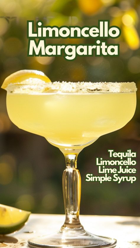 Combining the zesty flavor of limoncello with the traditional margarita flavors, this drink is a fun take on the classic margarita. For those who want to try something novel and revitalizing, it’s ideal. It’s a guest favorite because of the bright kick that the combination of lemon and lime provides. #limoncellomargarita via @mybartender Limoncello Margarita Recipe, Yellow Drinks Alcohol, Limoncello Margarita, Yellow Margarita, Yellow Cocktails, Yellow Drinks, Margarita Flavors, Limoncello Drinks, Limoncello Cocktail