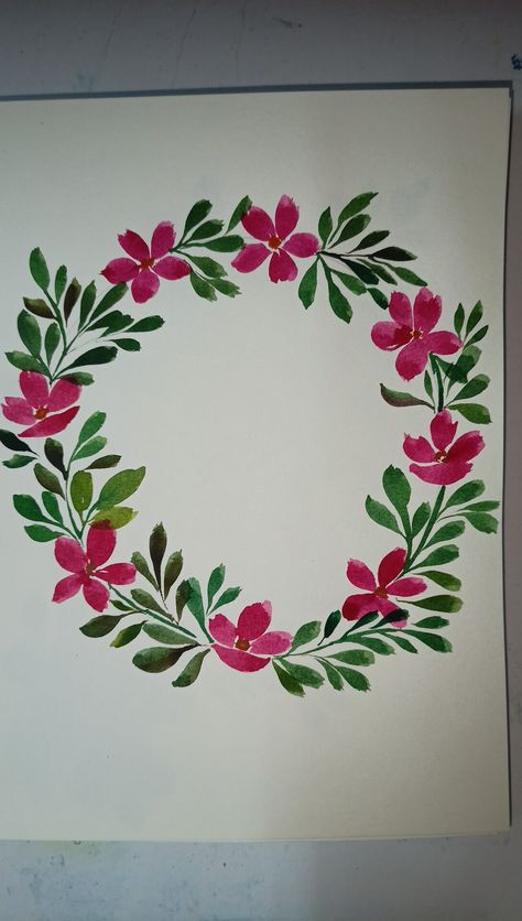 Front Page Circle Design For Project, Circle Front Page Design, Simple Front Page For Project, Flower Wreath Painting, Painted Floral Wreath, Cover Page For Project, Boarders Designs For Projects, Diy Stained Glass Window, Creative School Project Ideas