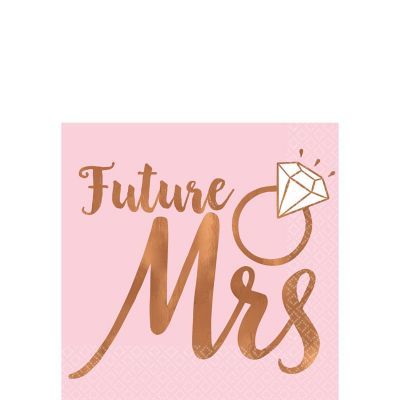 Keep party guests clean with the Blush & Rose Gold Future Mrs. Beverage Napkins! These pink paper napkins feature a metallic rose gold Future Mrs headline with a diamond ring icon. Place these trendy napkins at dessert bars drink stations or with appetizers at bachelorette parties bridal showers or engagement parties! Blush & Rose Gold Future Mrs. Beverage Napkins product details:  16 per package 5in wide x 5in tall when folded Rose Gold Cake Topper, Printable Props, Ring Icon, Bachelorette Party Supplies, Wedding Bachelorette Party, Neutrogena Makeup, Metallic Rose Gold, Gown Styles, Bee Jewelry