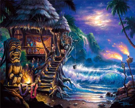 treehouse tiki | Tiki Hut Shack Art Print by Thor Hawaii Island Beach For Sale Hawaii Beach House, Hawaii Painting, Tiki Tattoo, Thor Art, Tiki Art, Hawaiian Tattoo, Hawaiian Art, Tiki Hut, Tiki Room