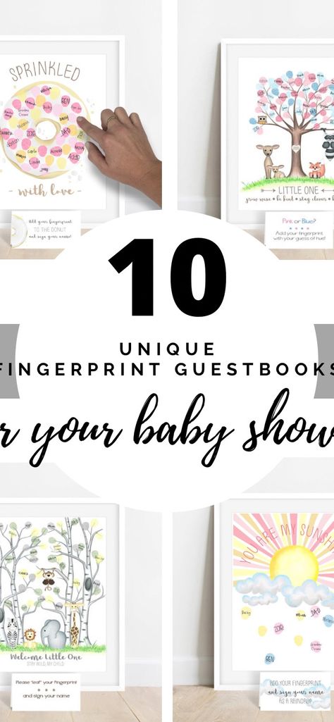 10 Unique Fingerprint Guestbook Alternatives for your Baby Shower – Custom Fingerprint Trees, Invitations and Art Prints Thumbprint Baby Shower Art, Baby Shower Tree Fingerprint, Baby Shower Guest Sign In Ideas, Baby Shower Crafts For Guests, Baby Shower Thumbprint Guest Book, Finger Print Guest Book, Baby Shower Guest Book Ideas, Baby Shower Tree, Thumbprint Guest Books