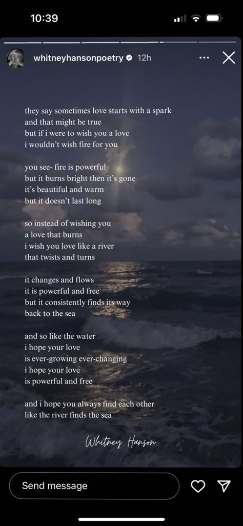 Wedding Poem Whitney Hanson, Spiritual Wedding Readings, Love Poems For Wedding Ceremony Reading, Poems About Marriage, Wedding Poems For Ceremony, Wedding Poems Reading, Wedding Speech Quotes, Water Poems, Blessing Poem