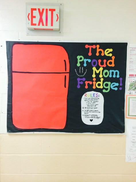 Family Engagement Bulletin Board, Proud Mom Fridge Bulletin Board, Ra September Bulletin Board, Proud Ra Fridge, Floor Programs Ra, Class Fridge Bulletin Board, Classroom Fridge Bulletin Board, Door Decs College Residence Life, Residence Hall Themes