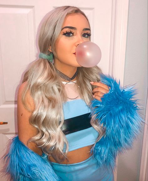 Bubbles Costume Ideas, Bubbles Powderpuff Costume, Bubbles Powerpuff Halloween Costume, Powerpuff Girls Makeup Bubbles, Bubbles Powerpuff Cosplay, Bubbles Makeup Powerpuff, Bubbles Outfit Powerpuff, Bubbles Halloween Costume Powerpuff, Bubbles Powerpuff Girls Costume