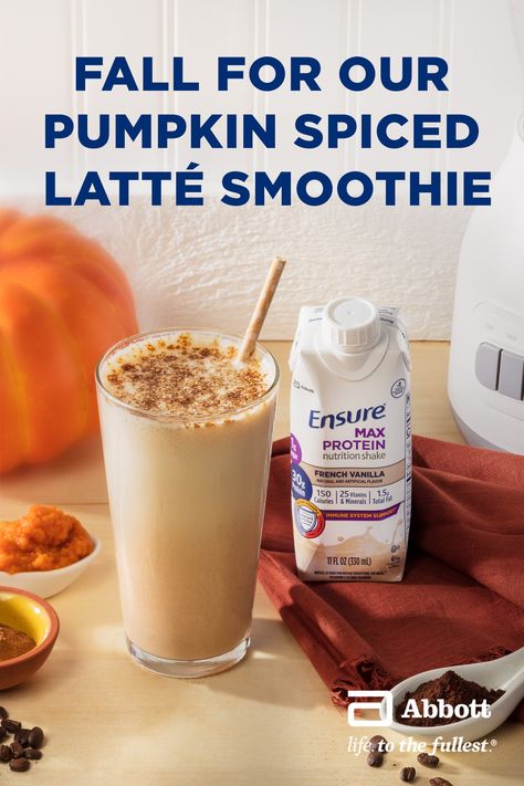 Looking for some healthy smoothie inspiration? Use nutrient-packed Ensure® shakes as a base for delicious creations, like our Ensure® Max Protein Pumpkin Spiced Latté. Maximize nutrition in every sip. Visit Ensure.com for full recipe details. Easy Shakes, Smoothie Recipes Protein, Smoothie Inspiration, Protein Breakfast Smoothie, Pumpkin Spiced Latte, Recipes Protein, Pumpkin Spiced Latte Recipe, Keto Drinks, Smoothie Drink Recipes