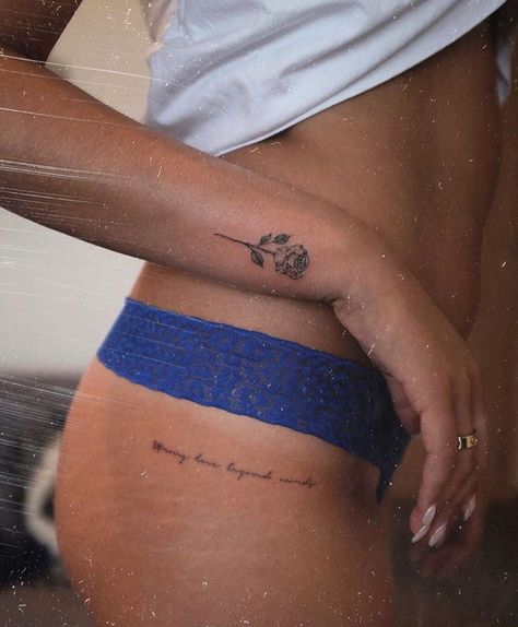 Tattoo On Hip Bone, Ideas For Tattoos, Inspire Tattoo, Hip Hop Tattoo, Small Thigh Tattoos, Upper Thigh Tattoos, Coordinates Tattoo, Bone Tattoos, Hip Tattoos Women