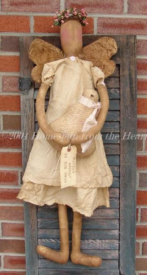 Primitive Raggedy Angel Pattern HFTH135 | Craftsy Angel Collector, Primitive Angels, Primitive Angel, Primitive Doll Patterns, Snowman Pattern, Primitive Doll, Primitive Patterns, Rag Doll Pattern, Folk Art Dolls