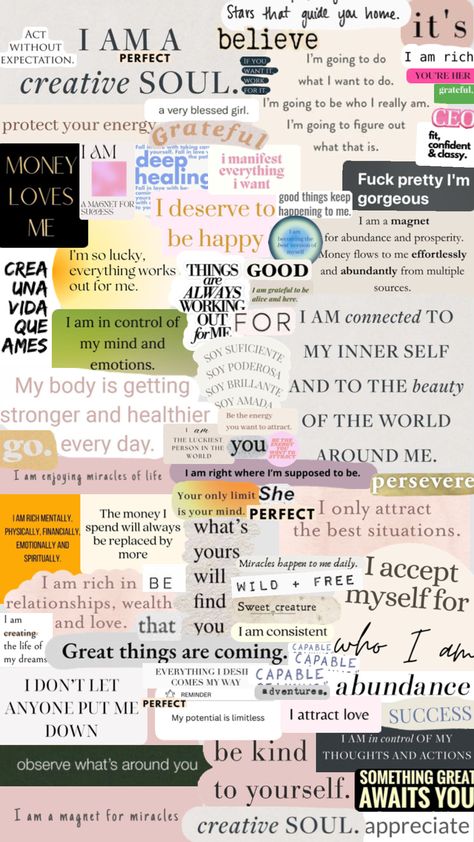 Affirmations #affirmations#lawofatraction Vision Board Examples, Positive Quotes Wallpaper, Word Collage, Vision Board Wallpaper, Inspirational Quotes Wallpapers, Motivational Quotes Wallpaper, Inspirational Poems, Self Care Bullet Journal, Self Healing Quotes