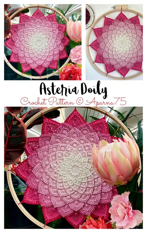 Asteria Doily Crochet Pattern Fancy Crochet Blanket, Crochet Thread Projects Size 10, Free Crochet Doily Patterns For Beginners, Crochet Mandala Pattern Free, Free Mandala Crochet Patterns, Free Doily Patterns, Motif Mandala Crochet, Crochet Dreamcatcher Pattern, Crochet Decorations