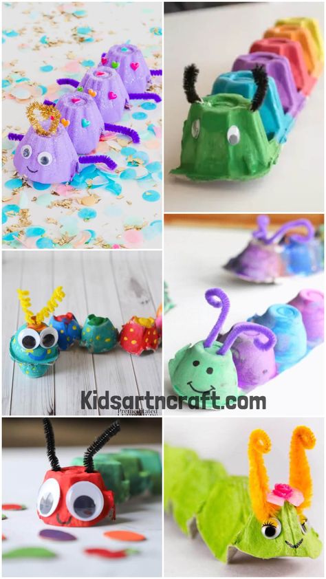 Caterpillar Egg Carton Crafts - Kids Art & Craft Egg Carton Crafts For Preschoolers, Preschool Egg Carton Crafts, Egg Carton Spring Crafts, Arts And Crafts With Egg Cartons, Recycled Crafts Toddlers, Egg Carton Art Projects, Caterpillar Crafts For Toddlers, Catipillar Crafts For Preschool, Egg Crate Crafts