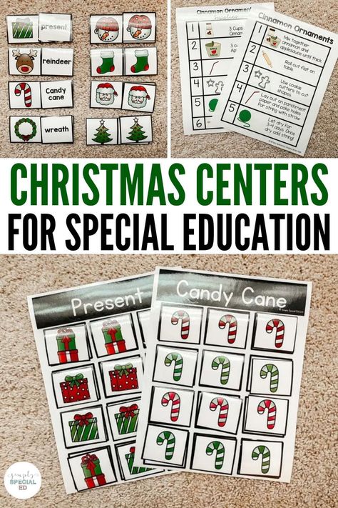 If you love having holiday centers for your elementary special education classroom, then you will love these! Today, I’m sharing 5 Christmas special education activities that are perfect for centers. These Christmas centers for kids can help students with IEP goals while having some holiday fun. Special ed students can do sorting activities, matching activities, Christmas adapted books, Christmas visual recipes, and Christmas vocabulary activities. Learn more today! Special Education Christmas Activities, Special Education Centers, Elementary Special Education, Kindergarten Christmas Crafts, Elementary Special Education Classroom, Special Education Lesson Plans, Books Christmas, Holiday Centers, Matching Activities