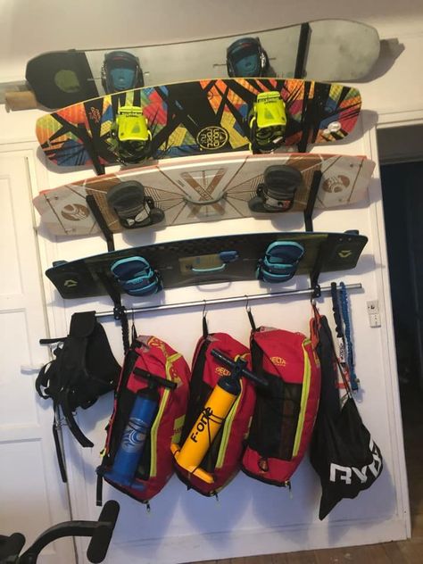 Sports Equipment Storage, Cottage Beach House, Gear Room, Surf Rack, Garage Storage Inspiration, Beach House Vacation, Boat Shed, Pallet Walls, Board Storage