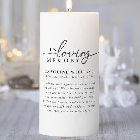 "In Loving Memory" Memorial, Name, Quote Pillar Candle | Zazzle Name Quotes, Selling Candles, Lovely Quote, Custom Candles, Loving Memory, Memorial Keepsakes, Beautiful Candles, Pillar Candle, In Loving Memory