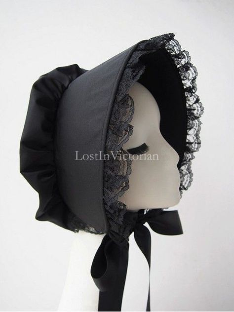 Bonette Hat Outfit, Bonnet Reference, Vintage Bonnet, Victorian Bonnet, Straw Bonnet, Black Bonnet, Victorian Accessories, Lace Bonnet, Victorian Hats