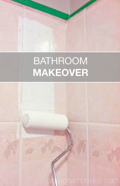 Wow—say goodbye to that outdated bathroom! How to update an ugly bathroom for under $30. Ugly Bathroom, Outdated Bathroom, Painting Bathroom Tiles, Bathroom Projects, Bathroom Update, Bathroom Redo, Pink Bathroom, Diy Remodel, Updating House