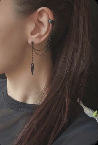 Chain Cuff Earrings, Black Ear Cuff, Spike Ear Cuff, Silver Ear Cuff Earrings, Ear Cuff Chain, Earring Cuff Chain, Ear Cuff Earrings, Edgy Jewelry, Ear Chain