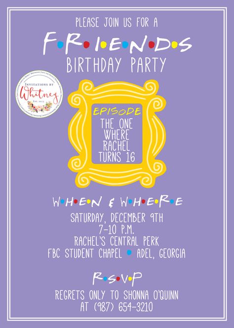 Door Invitation, Friends Theme Birthday Party, Friends Invitation, Online Birthday Invitations, Show Invitation, Friends Birthday Party, 30th Birthday Themes, 40th Birthday Party Invites, Yellow Frame