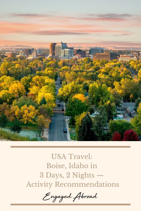 This is a list of activity recommendations for three days, two nights in Boise, Idaho, one of the fastest growing cities in the United States. Boise consistently places in top ten lists like the best U.S. downtowns, the best city to raise a family, the healthiest cities in America, and the best place to retire. It's no wonder why this city's second name is Treasure Valley. #boise #idaho #treasurevalley #boisetravel Best Places To Retire, Best City, List Of Activities, Boise Idaho, North America Travel, Usa Travel, Best Cities, Three Days, America Travel