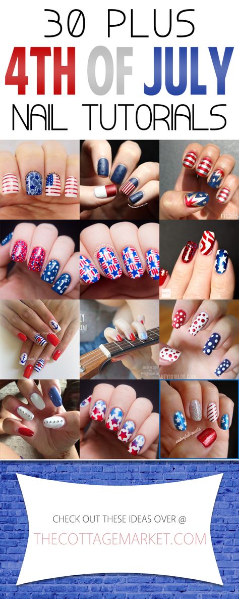 Mom Nails, Nail Party, 4th Of July Nail, Fresh Nails, Patriotic Nails, Natural Nail Art, Fourth Of July Nails, Nail Decor, Cottage Market