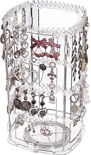 Cq acrylic 360 Rotating Earring Holder Organizer,11.4Inch Tall 4 Tiers Clear Acrylic Earring Rack Display Stand,160 Holes and 156 Grooves for Earrings Necklaces Carousel Jewelry Rack,Pack of 1 Cloffice Ideas, Earring Holder Stand, Earring Holders, Earrings Cuff, Dresser Nightstand, Clear Jewelry, Bracelet Organizer, Earring Display Stands, Closet Office