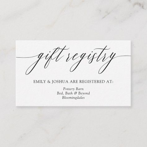 Elegant Minimalist Calligraphy Gift Registry Enclosure Card Gift, #Registry, #Enclosure, #Calligraphy, #Shop Registry Cards For Invitations, Wedding Registry Cards, Registry Wedding, Minimalist Calligraphy, Popular Wedding Invitations, Wedding Invitation Stationary, Pottery Barn Bedding, Black And White Wedding Invitations, Wedding Enclosure Cards