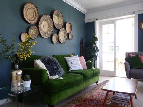 Boho Eclectic Decor, Inchyra Blue, Statement Sofa, Sofa Blue, Article Furniture, Modern Sofa Couch, African Basket, Green Velvet Sofa, Mid Century Modern Sofa