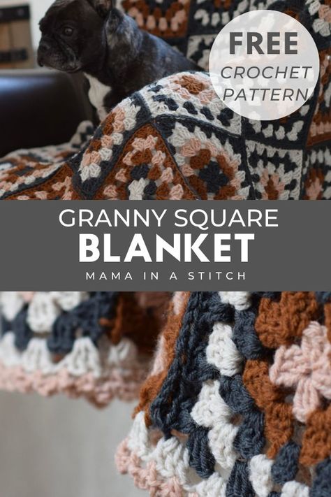 Introducing the Nora Granny Square Throw Blanket pattern! This is a great go-to pattern for you to make your own, unique granny square blanket. (And yes, This granny square blanket pattern is super simple and right on trend. I love how the squares can be made in any color! Crochet Borders For Blankets, Granny Square Blanket Pattern, Square Blanket Pattern, Mama In A Stitch, Granny Square Häkelanleitung, Throw Blanket Pattern, Granny Square Afghan, Crochet Blanket Designs, Crochet Granny Square Blanket