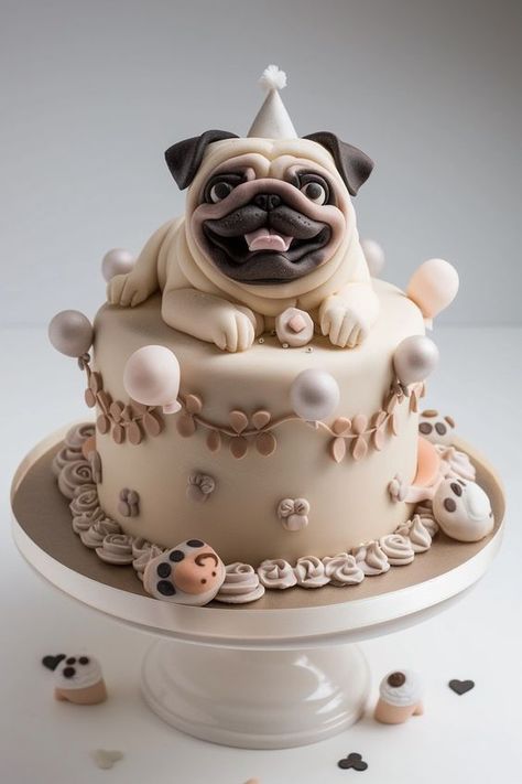 Planning a birthday bash for your Pug? Check out our adorable dog birthday cake ideas tailored for Pugs. From cakes adorned with Pug faces to those featuring festive party themes, our designs celebrate the loving and mischievous spirit of your beloved pet. These cakes are sure to make your Pug's birthday a memorable event. Pug Cake Topper, Birthday Cake With Dog, Dog Birthday Cake Ideas, Pug Birthday Cake, Dog Lover Cake, Happy Birthday Pug, Best Friend Cake, Lover Cake, Sloth Cakes