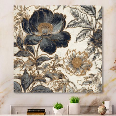 Red Barrel Studio® Aukusti Blue Gold Peonies Symphony I On Metal Print | Wayfair Hall Ceiling, Acrylic Wall Decor, Studio Blue, Gold Picture Frames, Acrylic Wall Art, Metal Artwork, Stick Wallpaper, Metal Wall Decor, Framed Canvas Art