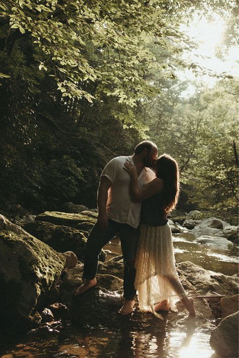 This intimate, whimsical, campfire engagement session in Asheville had so many couples photoshoot ideas and riverside engagement photos! See tons of engagement photo poses, outdoor engagement outfit inspiration and North Carolina engagement photoshoot locations. Book Lauren for your NC engagement or intimate couples session at stratmanimagery.com! Camping Engagement Photos, Outfit Ideas Outdoor, Whimsical Engagement Photos, Film Style Photography, Romantic Camping, Casual Engagement Photos, Forest Engagement Photos, Forest Engagement, Romantic Couple Poses