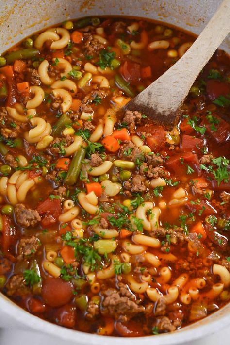 Beef and Macaroni Soup Hamburg Macaroni Soup, Soup With Elbow Macaroni, Beef And Macaroni Soup, Beef Macaroni Soup, Macaroni Beef, Beef Macaroni, Macaroni Soup, Homemade Soup Recipe, Soup And Stew