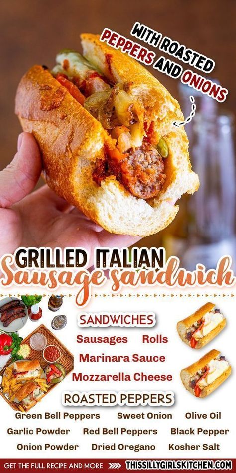 Easy Grilled Italian Sausage Sandwiches- Food Italian Sausage Sandwiches, Sausage Sandwich Recipes, Sausage And Peppers Sandwich, Grilled Italian Sausage, Hoagie Sandwiches, Italian Sausage Sandwich, Sausage Sandwich, Sausage Marinara, Easy Sandwich