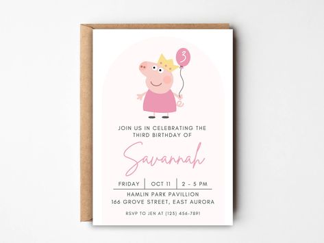 Peppa Invitation, Peppa Pig Invitation, Peppa Pig Invitations, Peppa Pig Birthday Invitations, Princess Party Invitations, Birthday Invitation Card Template, Pig Birthday Party, Peppa Pig Birthday Party, Pepa Pig