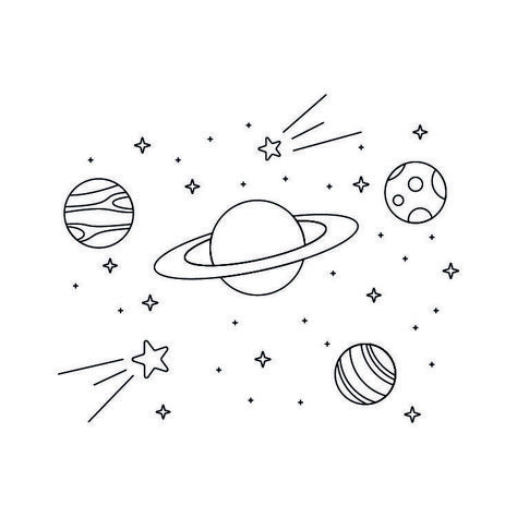 Planet Drawings Simple, Aesthetic Planets Drawing, Space Simple Drawings, Space Easy Drawings, Simple Planet Drawing, Planet Drawing Aesthetic, Simple Galaxy Drawing, Anime Mini Drawings, Simple Space Drawings