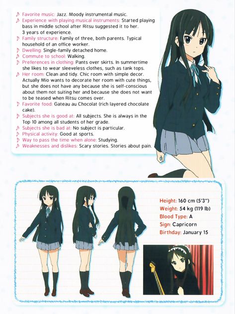 K-on Icons, Mio Akiyama, Accel World, Haruhi Suzumiya, Kyoto Animation, K On, Miss Kobayashi's Dragon Maid, Character Profile, A Silent Voice