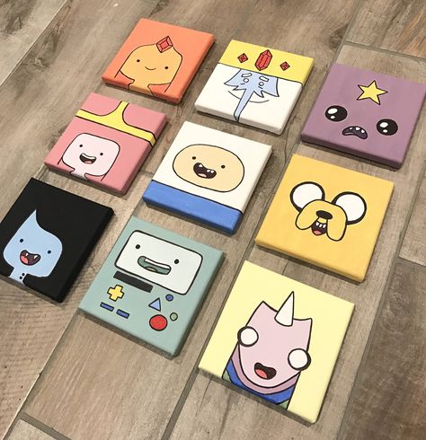 DIY Adventure Time Mini Paintings Mini Tela, Mini Toile, Disney Canvas Art, Arte Doodle, Small Canvas Paintings, Hippie Painting, Simple Canvas Paintings, Cute Canvas Paintings, Easy Canvas Art