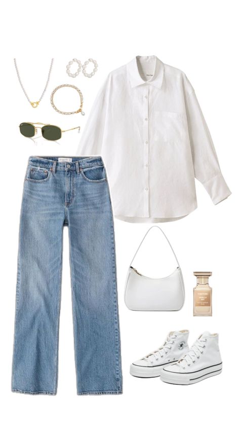 Spring outfit idea, fashion inspiration, inspo, white converse, straigh leg jeans, White shirt, pearls jewells Shirt - https://amzn.to/4b9Cl8F Jeans - https://amzn.to/3wqpOyB Shoes - https://amzn.to/4dyEzQw Bag - https://amzn.to/3URu1oz Sunglasses - https://amzn.to/4dwSExV Accessories - https://amzn.to/4b80Kvo https://amzn.to/3JQxCwz https://amzn.to/3UQYJxS  #ad #sponsored #affiliate White Long Sleeve Outfit Ideas, White Blouses Outfits, White Blouse Styling, White Bag Outfit Ideas, White Long Shirt Outfit, White Blouse Outfit Casual, White Button Shirt Outfit, White Long Sleeves Outfit Casual, White Shirt Jeans Outfit