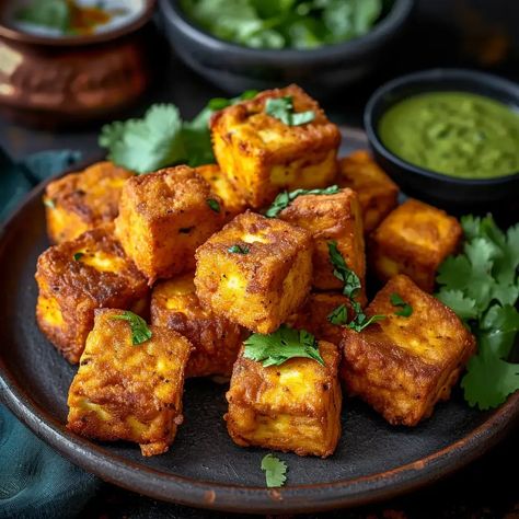 Paneer Pakora, also known as Paneer Pakoda, is a popular and mouthwatering Indian snack that features slices of paneer (Indian cottage cheese) coated in a spiced gram flour batter and deep-fried to crispy perfection. This dish is loved for its crunchy exterior and soft, melt-in-the-mouth paneer inside. Paneer Pakora is a favorite street food and tea-time snack across India. Paneer Pakora Indian, Indian Food Paneer, Paneer Pakoda Recipe, Paneer Crispy, Paneer Pakoda, Crispy Paneer, Fried Fritters, Paneer Pakora, Rainbow Grilled Cheese