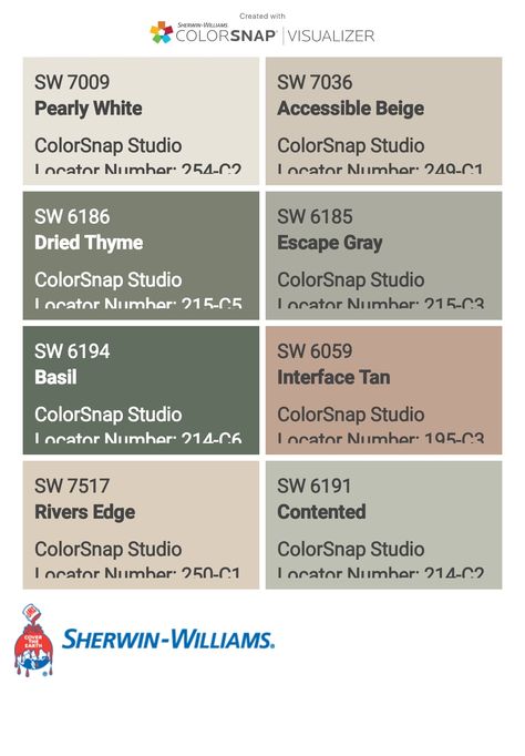 I just created this color palette with the Sherwin-Williams ColorSnap® Visualizer app on my Android phone. What do you think? You can learn more about ColorSnap Visualizer and get it on your phone free by visiting https://www.sherwin-williams.com/content/colorsnap.html. Rivers Edge Sherwin Williams, Sherwin Williams Rivers Edge, Contented Sherwin Williams, Door Colour, Baseboard Trim, Rivers Edge, Accessible Beige, Interior Colors, Sherwin Williams Paint Colors