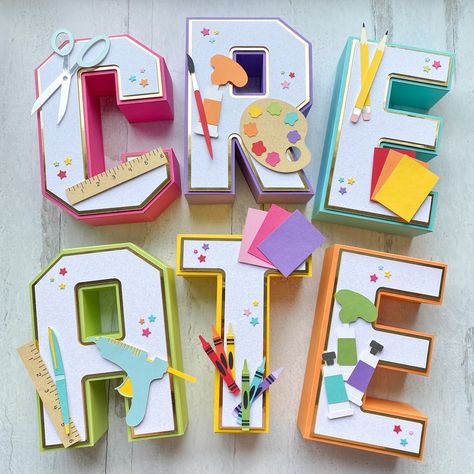 3D Decorated Letters – Cardstock Warehouse 3 D Letters Cricut, Make 3d Letters, 3 D Letters How To Make, How To Make 3d Letters Diy, Decorative Letters Diy Craft Ideas, Cricut 3 D Letters, 3d Paper Letters Cricut, 3d Cardstock Letters, Create Letters For Craft Room