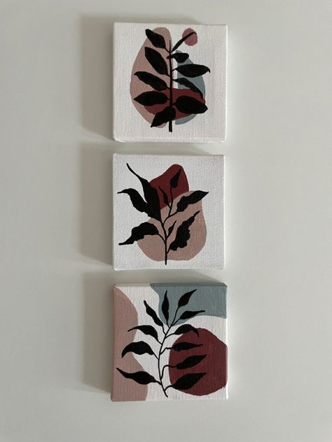 Mini Boho Paintings, Mini Textured Canvas Art, Simple Boho Painting Ideas, Simple Boho Painting, Earthy Painting Ideas, Set Of 3 Canvas Painting Ideas, Boho Art Painting, Diy Canvas Art Easy, Wire Wall Art