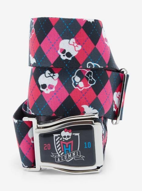 Monster High Argyle Skullette Seatbelt Belt | Hot Topic Monster High Collection, Seatbelt Belt, Scene Core, Scene Queens, Scene Outfits, Tall Hoodies, Scene Kids, Scene Emo, Invader Zim