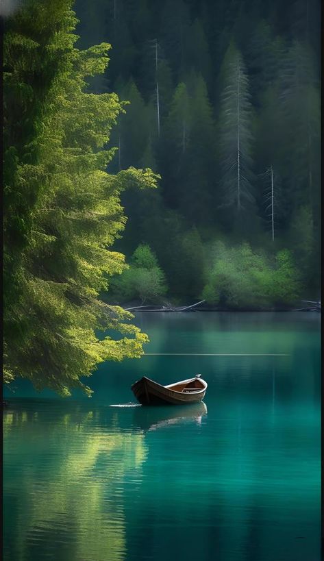 Cottagecore Aesthetic Wallpaper, Boat Wallpaper, Animated Photos, Green Scenery, Photo Of Nature, Lake Painting, Lake Boat, Boat Art, Outdoor Lover